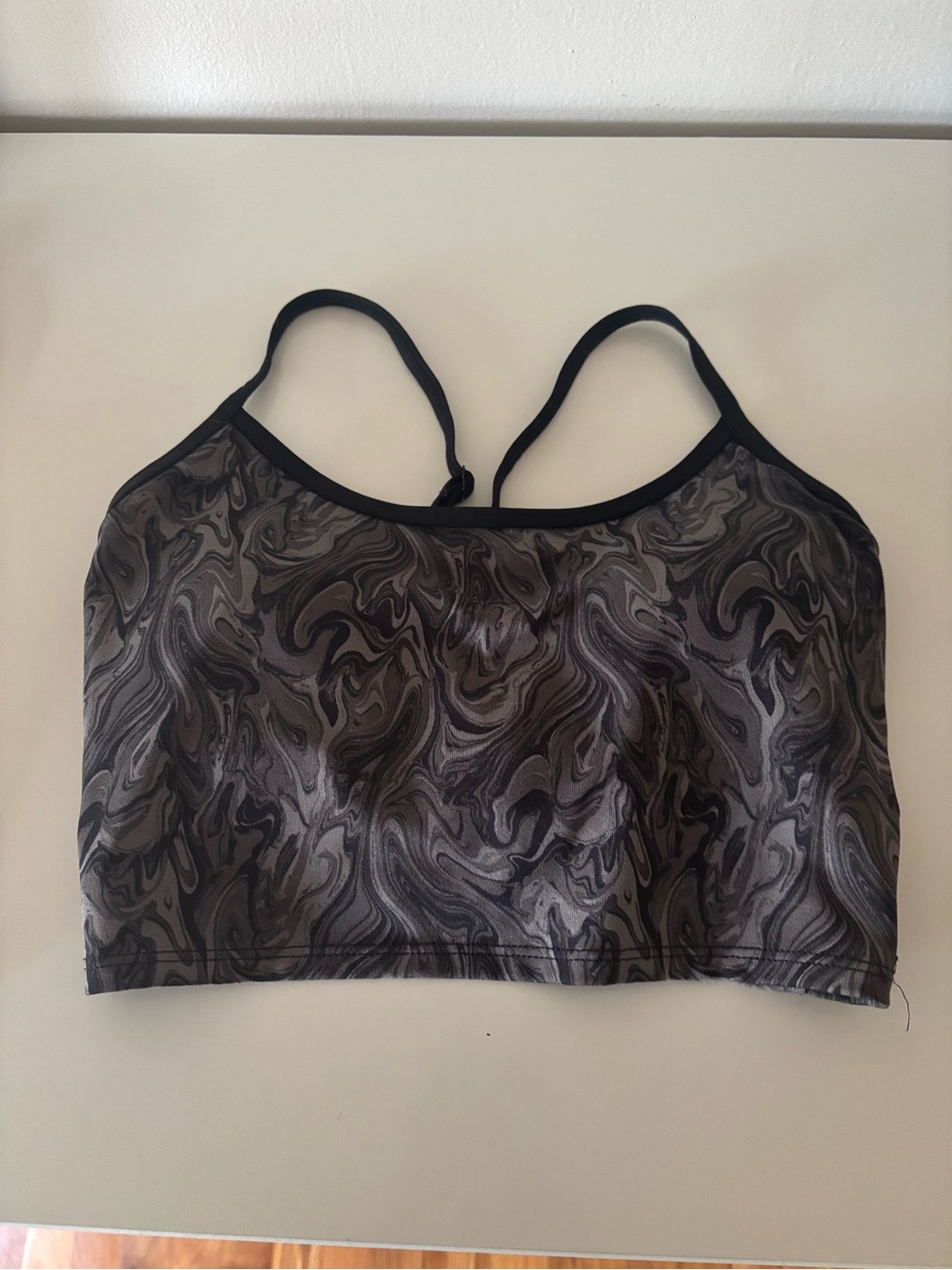 PINK Victoria's Secret Black & Gray Marble-Print Crop Top activewear